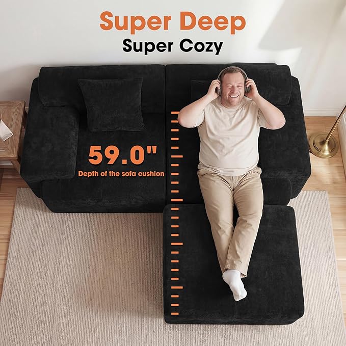 83.5" Boneless Loveseat with Ottoman, Cloud Comfy Couches