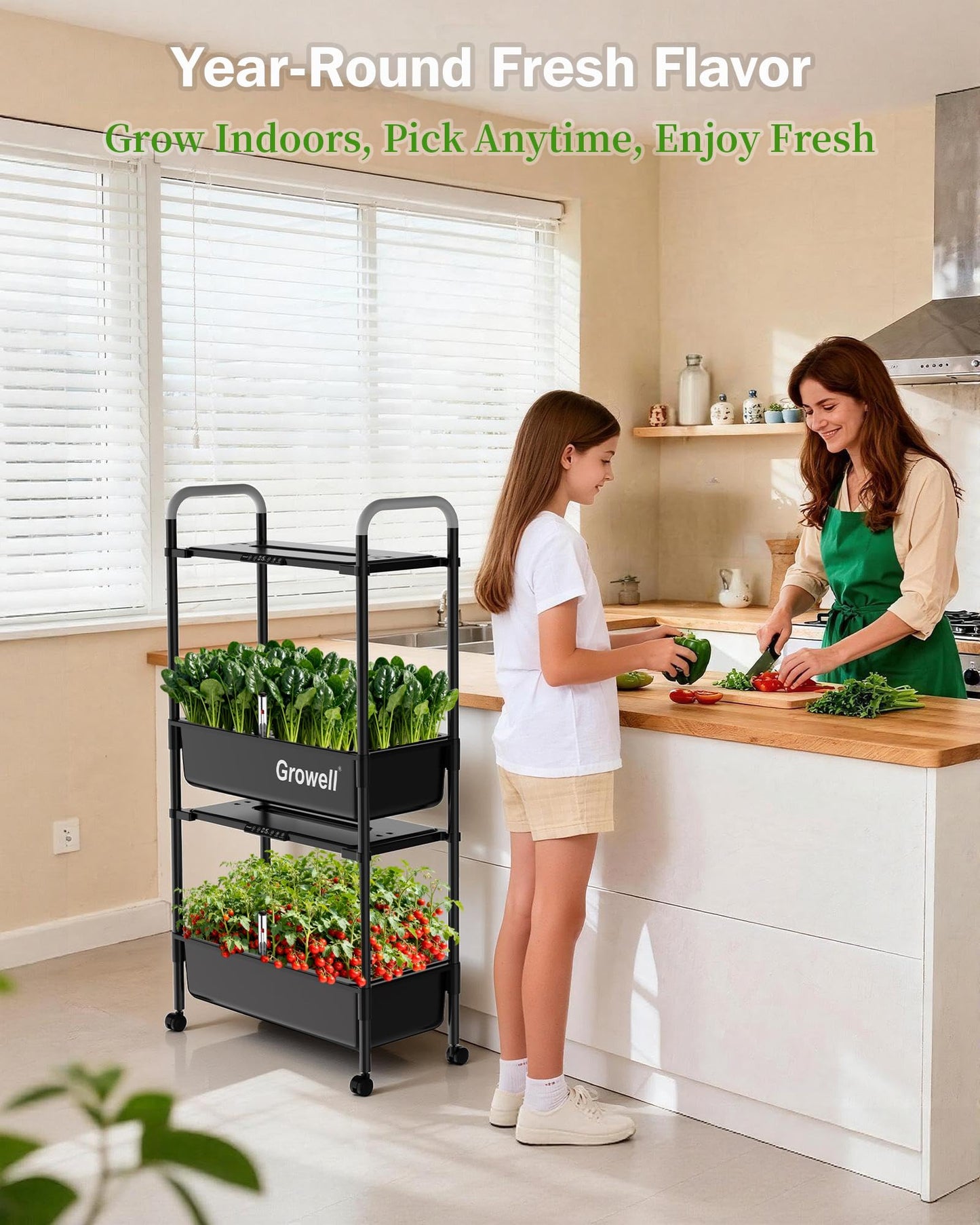 Growell Large Hydroponics Growing System Kit, 54 Pods Vertical Indoor Herb Garden Kit with LED Grow Light & Independent Water Pump, 28L Movable Indoor Planter Perfect Gardening Gifts (2 Tier-Black)
