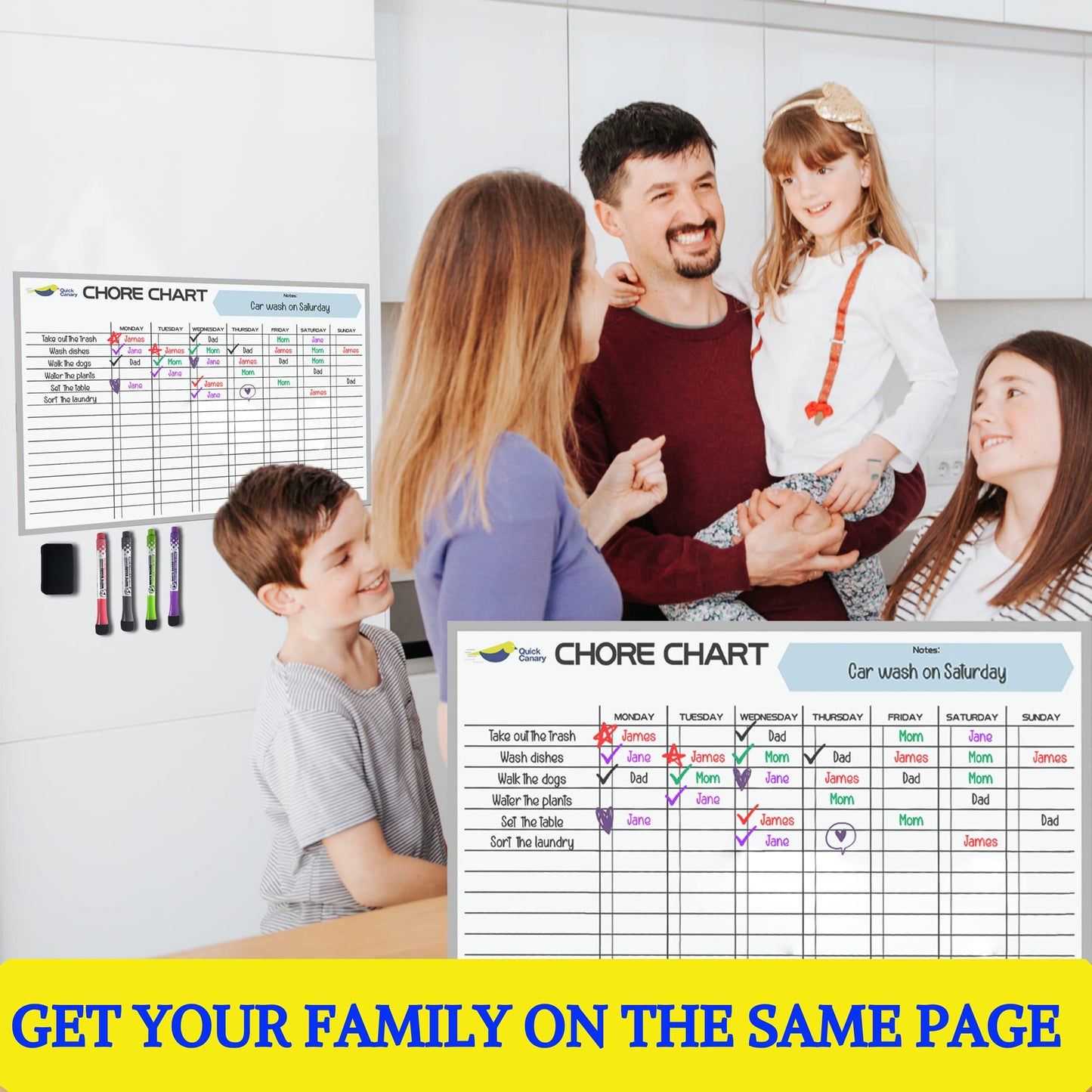 Magnetic Chore Chart for Kids - 17x12” Dry Erase Chore Board for Fridge - Fun Reward & Responsibility System with Markers & Eraser - Interactive, Reusable & Easy to Use for Daily Routines