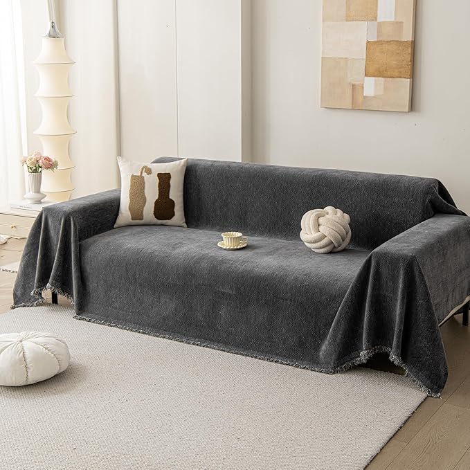DREAMINGO Modern Chenille Couch Cover Blanket Washable Sofa Covers
