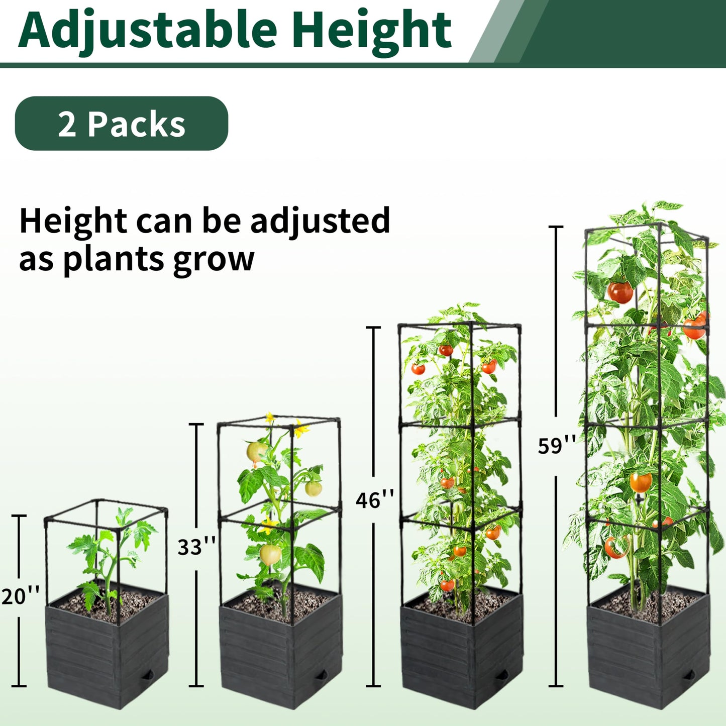 SYITCUN Tomato Planter with Trellis, 57 Inch Self-Watering Planter Box 2-Pack, Grey Planter with Metal Support for Outdoor Indoor Climbing Plants