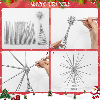 13.7 Inch Silver Christmas Tree Topper - 3D Burst Silver Tree Topper, Exploding Star Christmas Tree Decorations