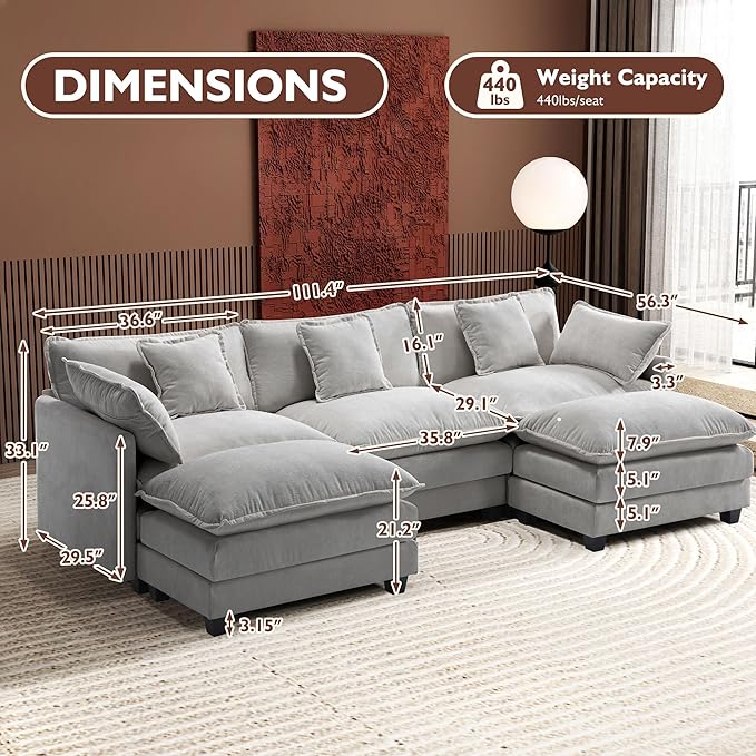 Ihanherry 111.4" U Shaped Modern Cloud Sofa Modular Sectional Couch