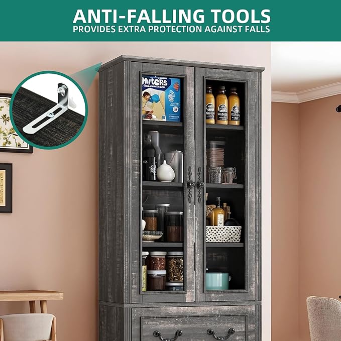 YITAHOME 76'' Tall Kitchen Pantry Cabinet, Freestanding Storage Cabinet
