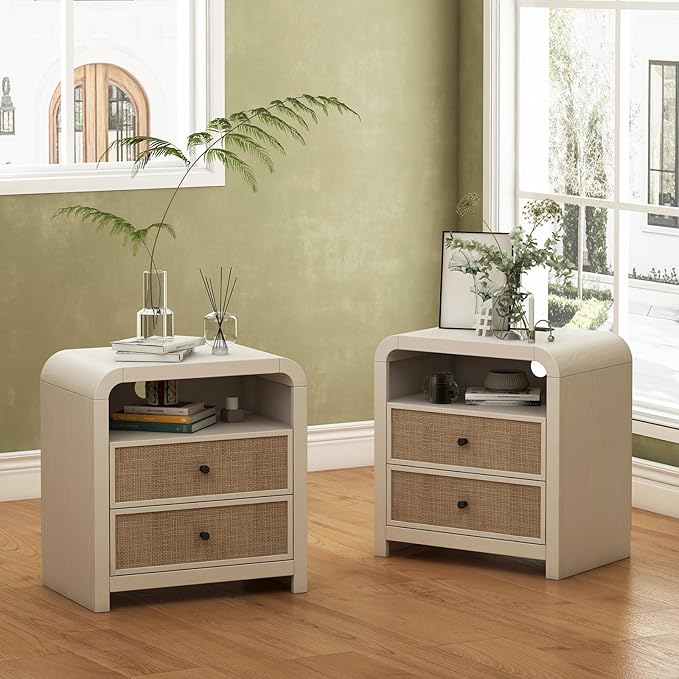 Oak&Sparrow Rattan Nightstand Set of 2, 23.6'' Rattan End Table