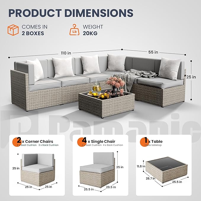 Pamapic 7 Piece Outdoor Sectional Furniture Set, All-Weather Wicker Patio