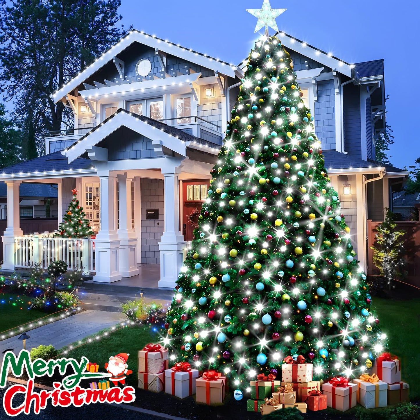 KNONEW 600ft 1500 LED Christmas String Lights Outdoor Green Wire 8 Modes & Timer Fairy Light Plug in Waterproof Patio Lights for Xmas Yard Tree Wedding Party Holiday Decorations (Cool White)