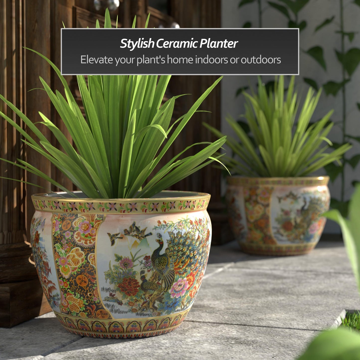 Red Lantern 18" Satsuma Garden & Peacock Porcelain Fishbowl