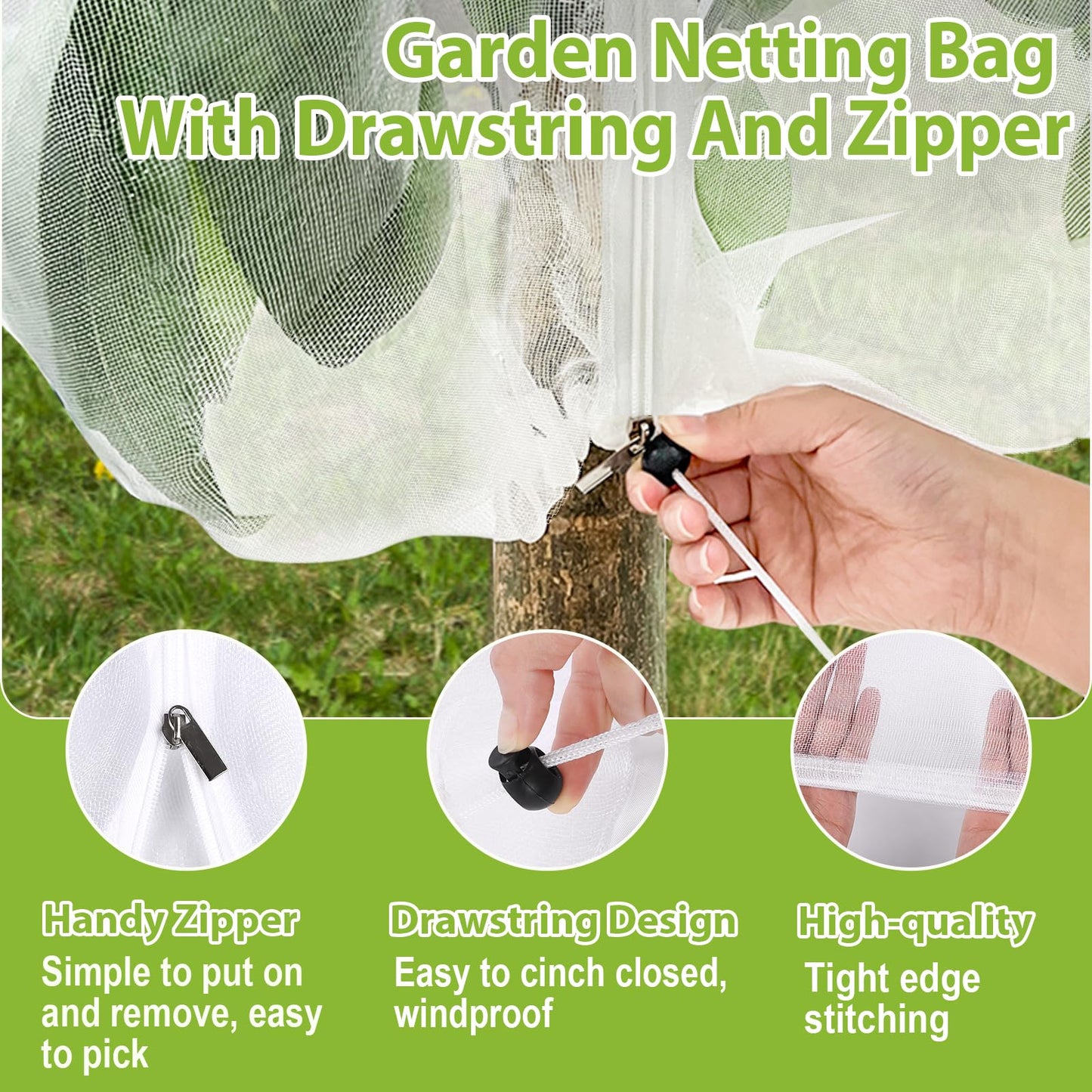 4PCS Fruit Tree Netting with Drawstring and Zipper, 2.62 * 3.28ft Blueberry Bush Netting Cover, Insect Netting for Garden, Garden Fruit Nets Protection from Anti Birds, Bugs
