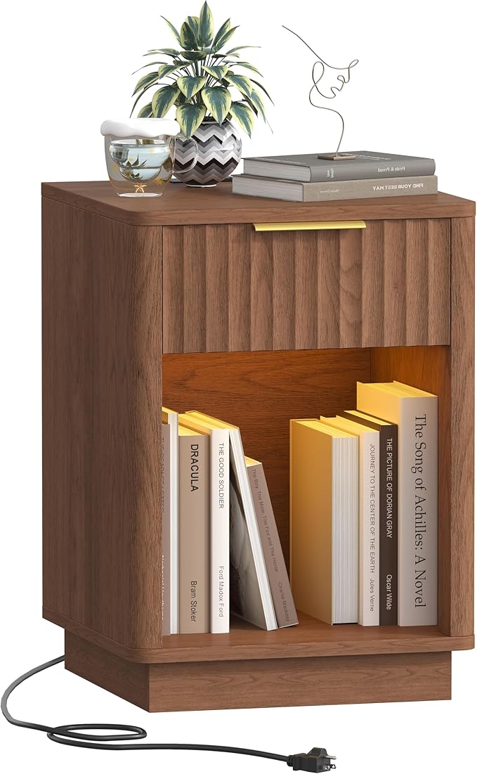 Akxomel Fluted Nightstand, Wooden Night Stand