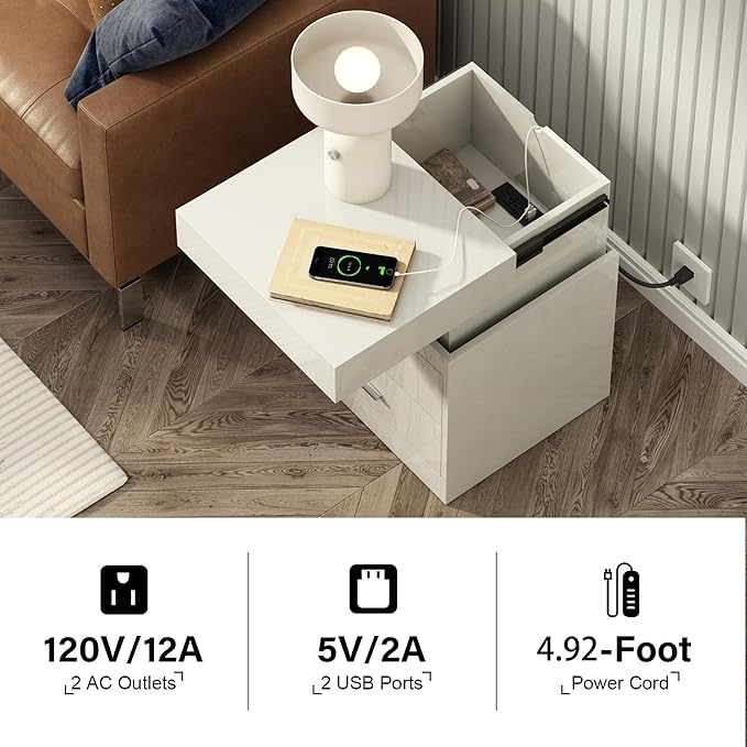 ChooChoo LED Nightstand Set of 2, Smart Night Standwith Charging Station and