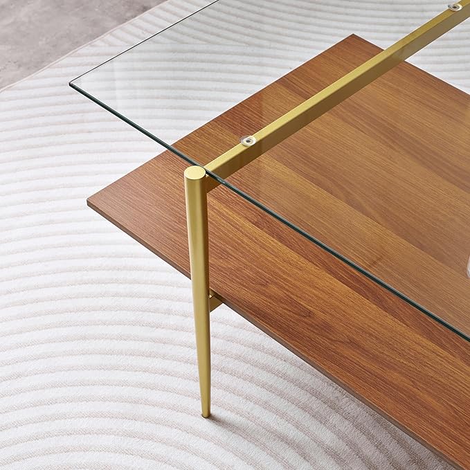 LumFurn X-Large Rectangle Glass Coffee Table, Mid-Century Modern Design