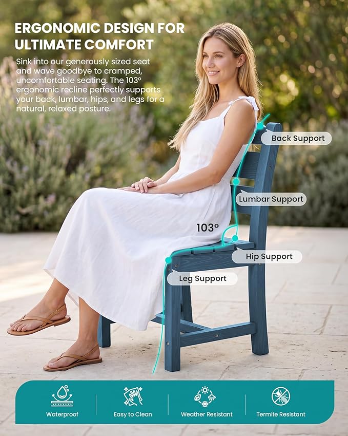 SERWALL HDPE Dining Set for 6: 1 Umbrella Hole Table, 4 Armless + 2 Armchairs.