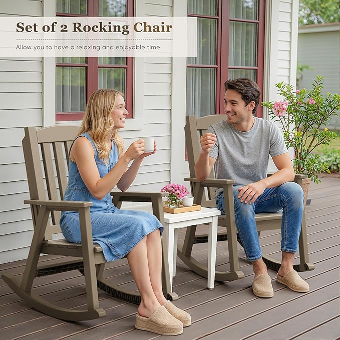 Greesum Set of 2 Outdoor Rocking Chair, All-Weather Patio Rocker, Rust-Proof &