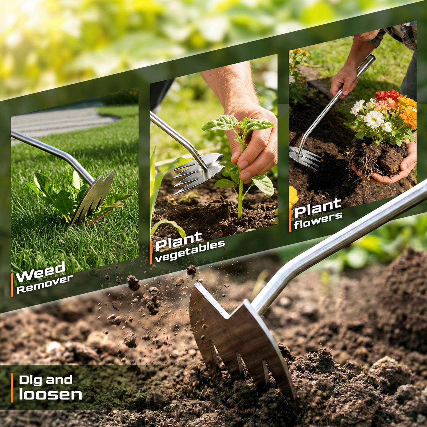 LOOHOI Garden Hand Weeder Tool, Heavy-Duty Stainless Steel Weeding Tool for Deep Root Removal, Portable Garden Weed Removal Tool for Lawn, Flower Beds & Yard