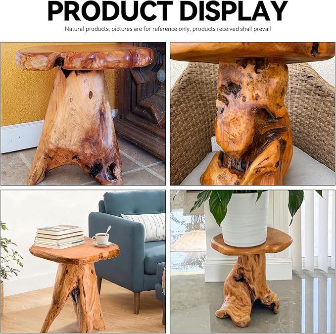 18.9 inch Live Edge Wood Stool, Live Edge Wood Stool, Freeform Mushroom Side