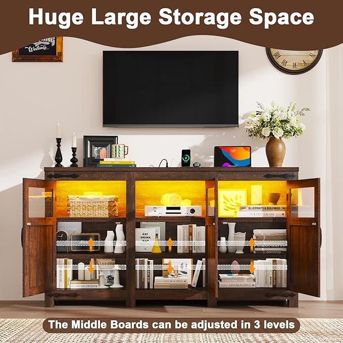 64" Large LED Farmhouse TV Stand