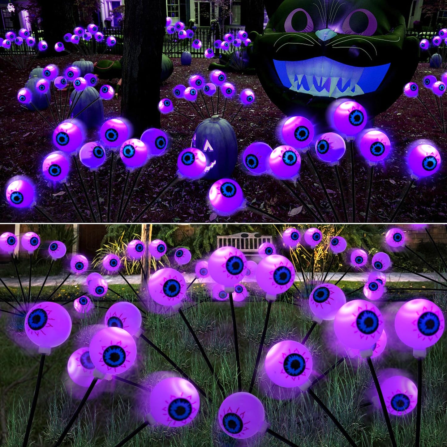 LCHUANG 4 Pack Halloween Decorations Outdoor Lights - 32LED Solar Scary Eyeball Pathway Lights Swaying by Wind, Waterproof Solar Halloween Stake Lights for Garden Porch Lawn Pathway (Purple)