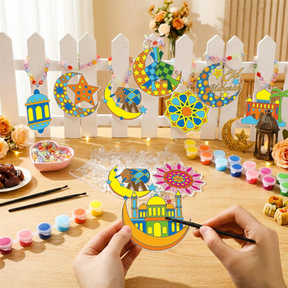 Beeveer 30 Sets Ramadan Suncatchers Art Kits DIY Eid Al Fitr Crescent Moon and Star Mosque Suncatcher Crafts Paint Your Own Window Ornaments for Boys Girls Islamic Eid Mubarak Activities Party Favor