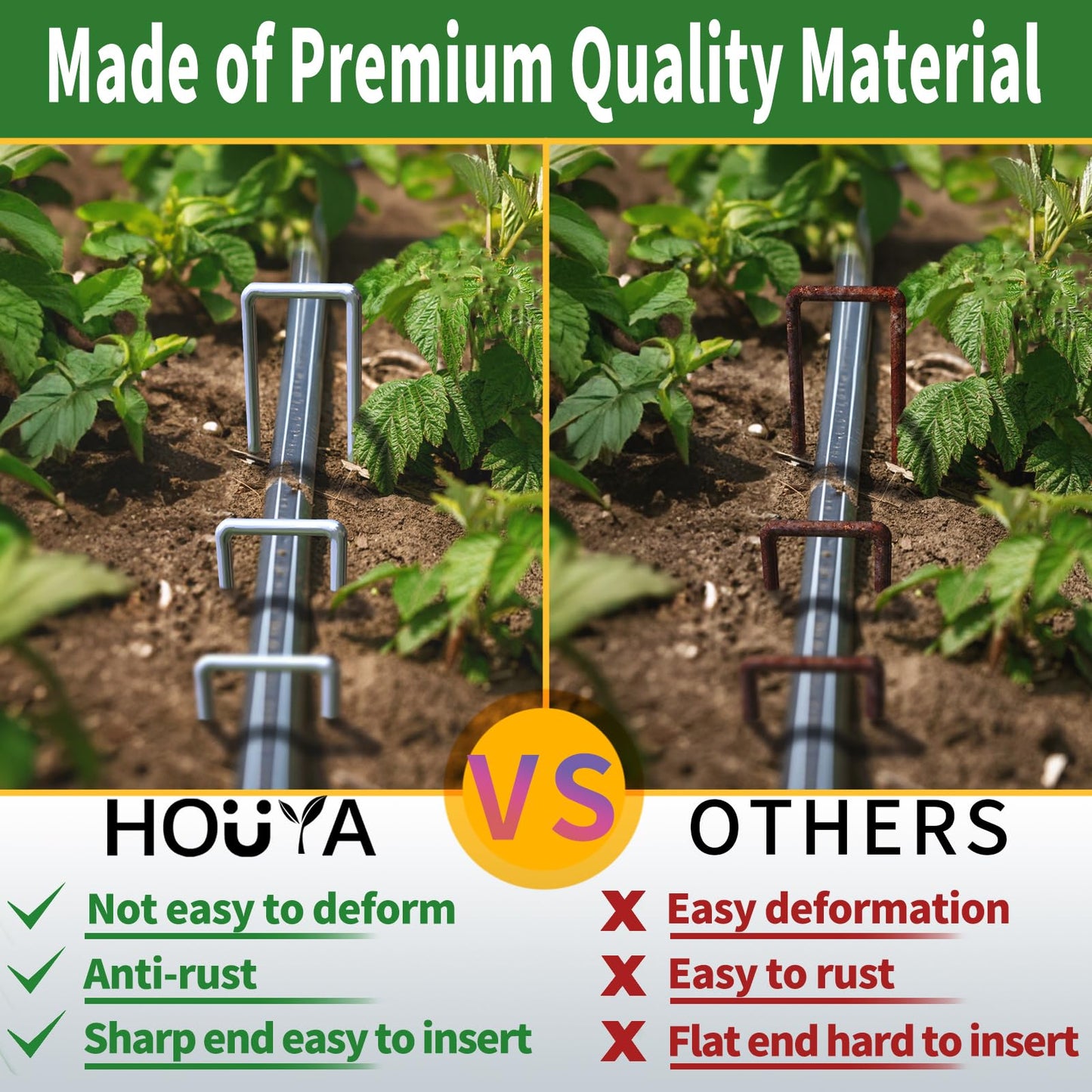 HOUYA 100 Pack Landscape Staples 4 Inch 12 Gauge Garden Stakes Galvanized Garden Staples Pins Anti-Rust Ground Stakes for Weed Barrier, Irrigation Tubing, Yard Lawn, Landscape Fabric