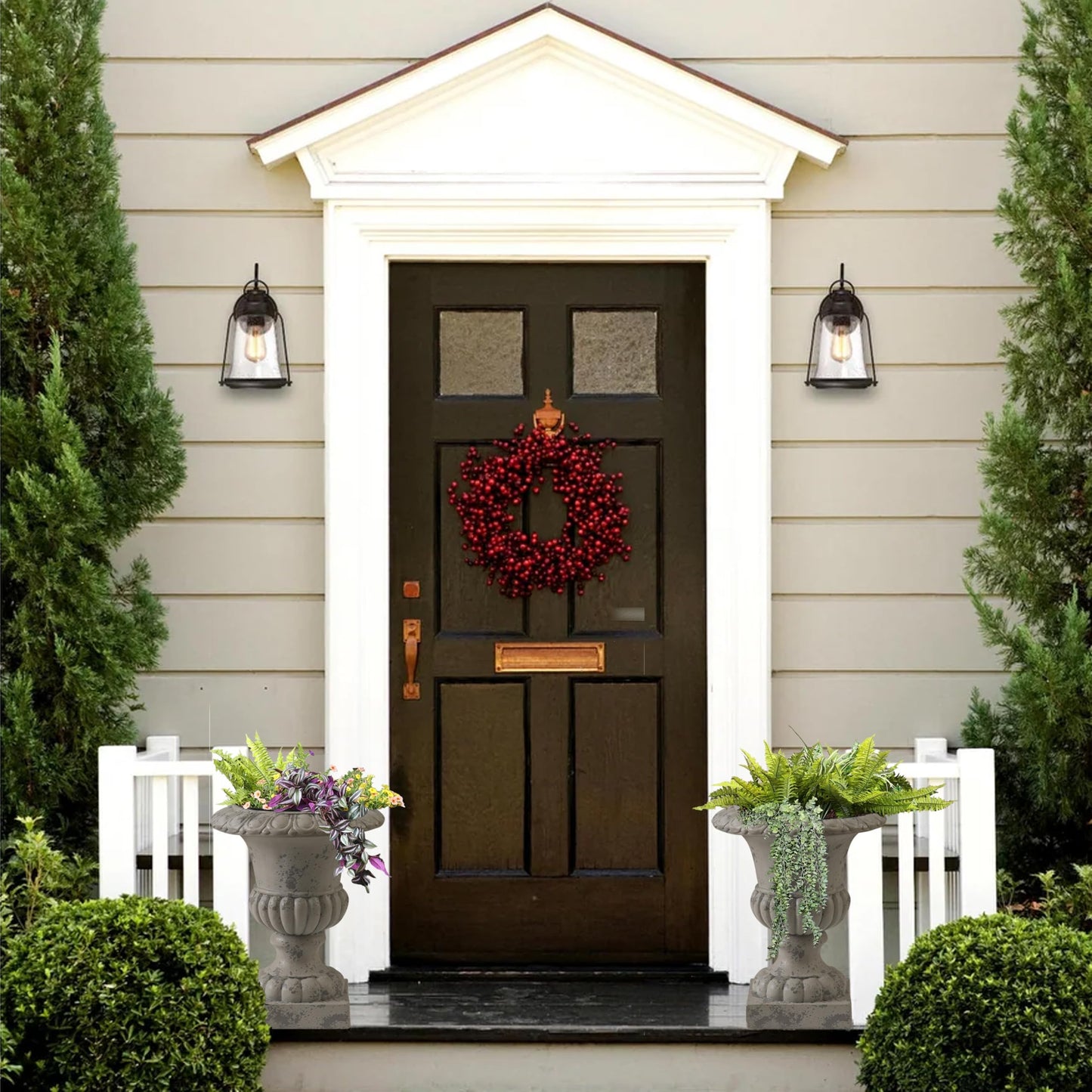 SOFE Rustic Grey Outdoor Urn Planter 16 Inches Tall, Resin Planter Pot Retro Pedestal Planters for Outdoor Plants, Farmhouse Front Porch Planters, Flower Pots for Patios