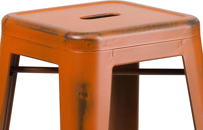 Flash Furniture Kai Commercial Grade 30" High Backless Distressed Orange Metal
