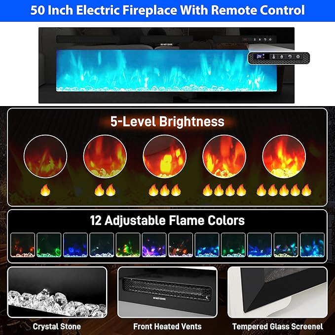 chartustriable 81IN LED TV Stands w/50 inch Fireplace Power Outlet