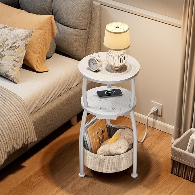 Round Side Table, 3-Tier End Table