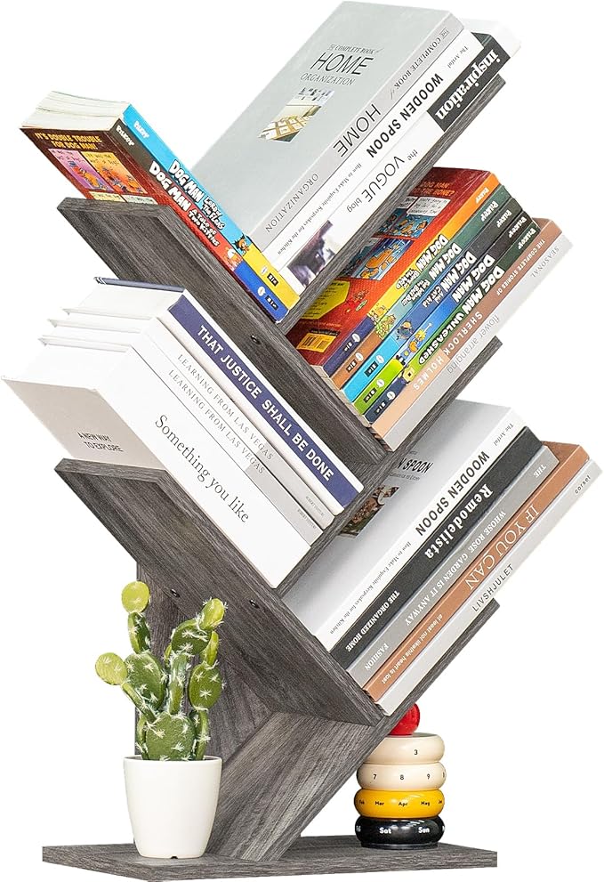 SHEEPAM 5 Tier Tree Book Shelf, Small Desktop Bookshelf