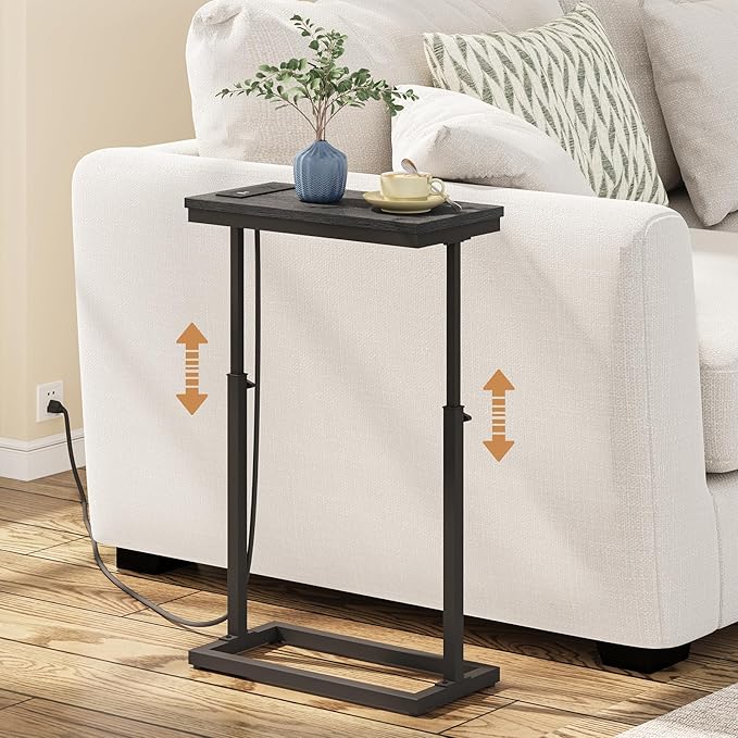 TUTOTAK End Table with Charging Station, Side Table, Tall Couch Table, Sofa