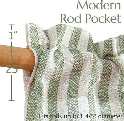 jinchan Linen Kitchen Curtains 36 Inch Length Striped Tier Curtains Ticking Stripe Small Drapes for Living Room Bathroom Cafe Small Window Farmhouse Rustic Pinstripe Rod Pocket 2 Panels Sage Green