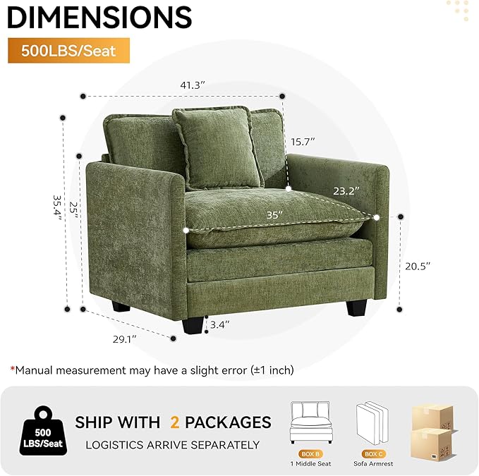 WUTUTUEE 41'' Modern Chenille Oversized Chair, Upholstered Accent Living Room