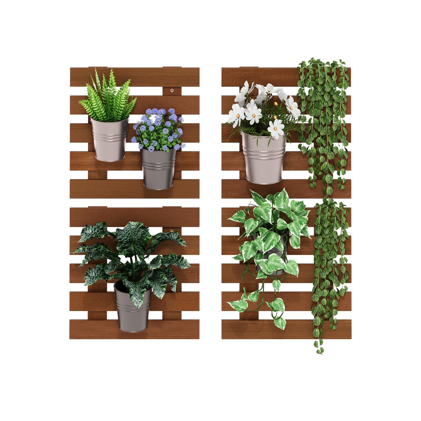 Furinno TIOMAN Outdoor Vertical Wall Planter, Set of 4 Wooden Hanging Planters, for Indoor, Outdoor Plants, Balcony, Patio, Light Wood