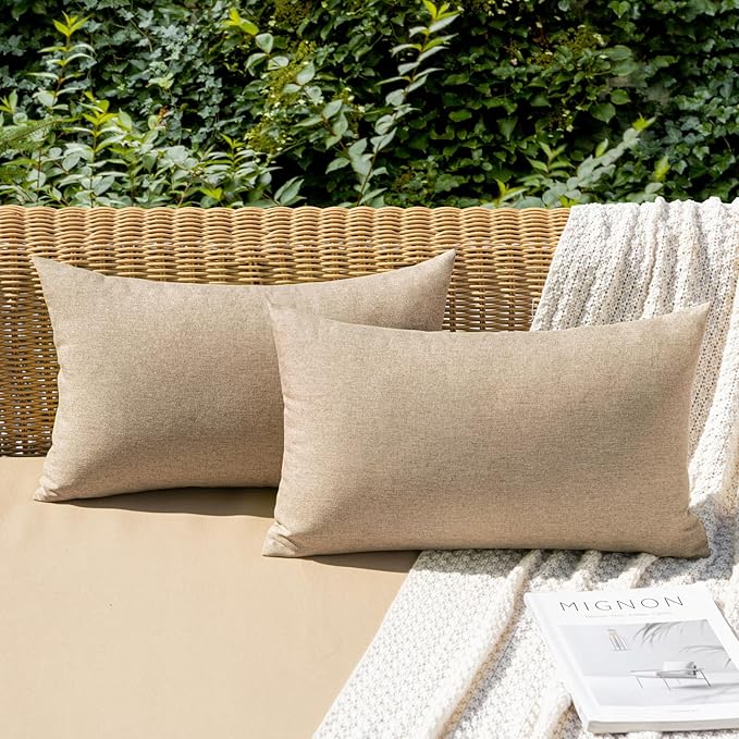 MIULEE Pack of 2 Decorative Outdoor Solid Waterproof Throw Pillow Covers Faux