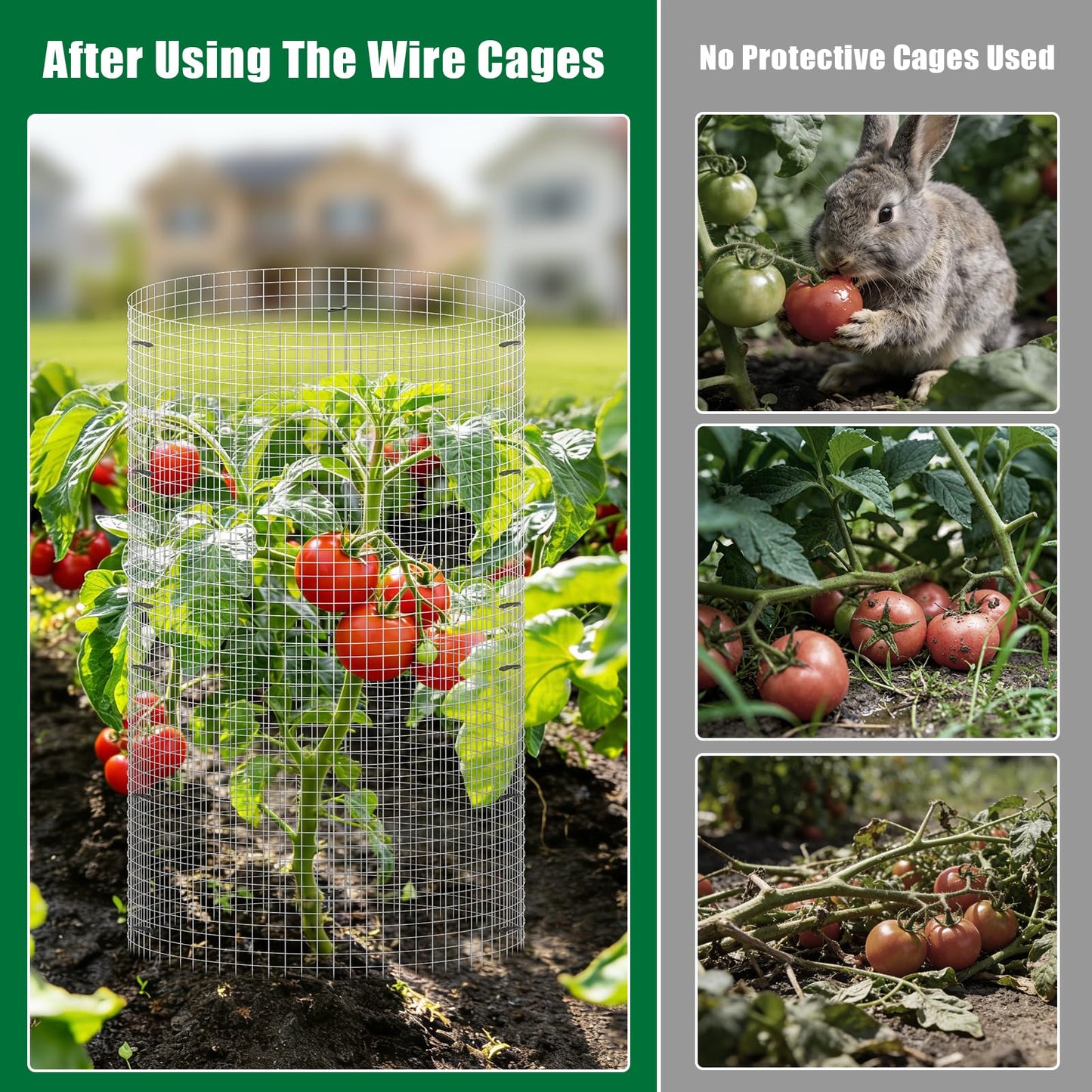 30Pcs Garden Plant Protector Cage 12''x12'', 10 Set Metal Wire Protectors for Plants, Protection Cages with Stakes Nylon Ties, Animals Barrier to Keep Chicken Rabbit Away from Plants Flower Vegetables