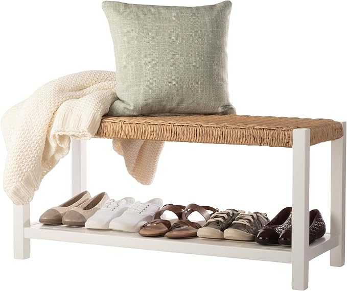 Alaterre Furniture Bench with Handcrafted Woven Rope Seat