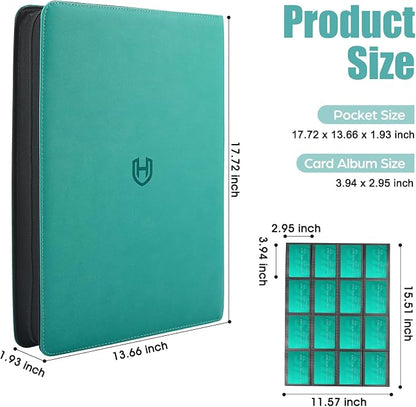 Card Binder 16 Pocket with Zipper, 1024 Pockets Trading Card Holder Book, Premium PU Cover Zip Folder Binder, Side Loading Carrying Case Binder Album for TCG, MTG, Sports Cards, Game Cards