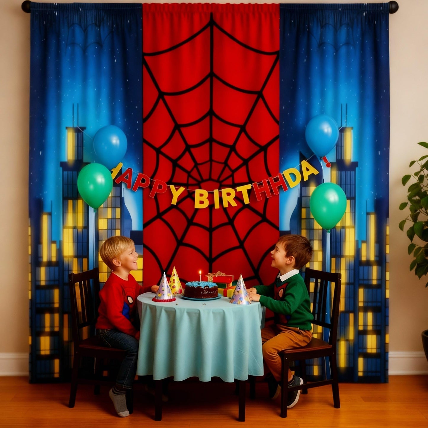 Boao 3 Pcs Spider Backdrop Birthday Decoration Spider Web Curtains 6.6 x 3.9 ft Photo Banner Window Decor for Party Photography Background Photo Props(City Night Scene)