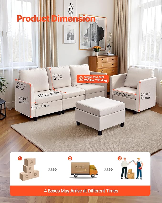 VEVOR Modular Sectional Sofa, Modern 5-Seater Modular Sofa