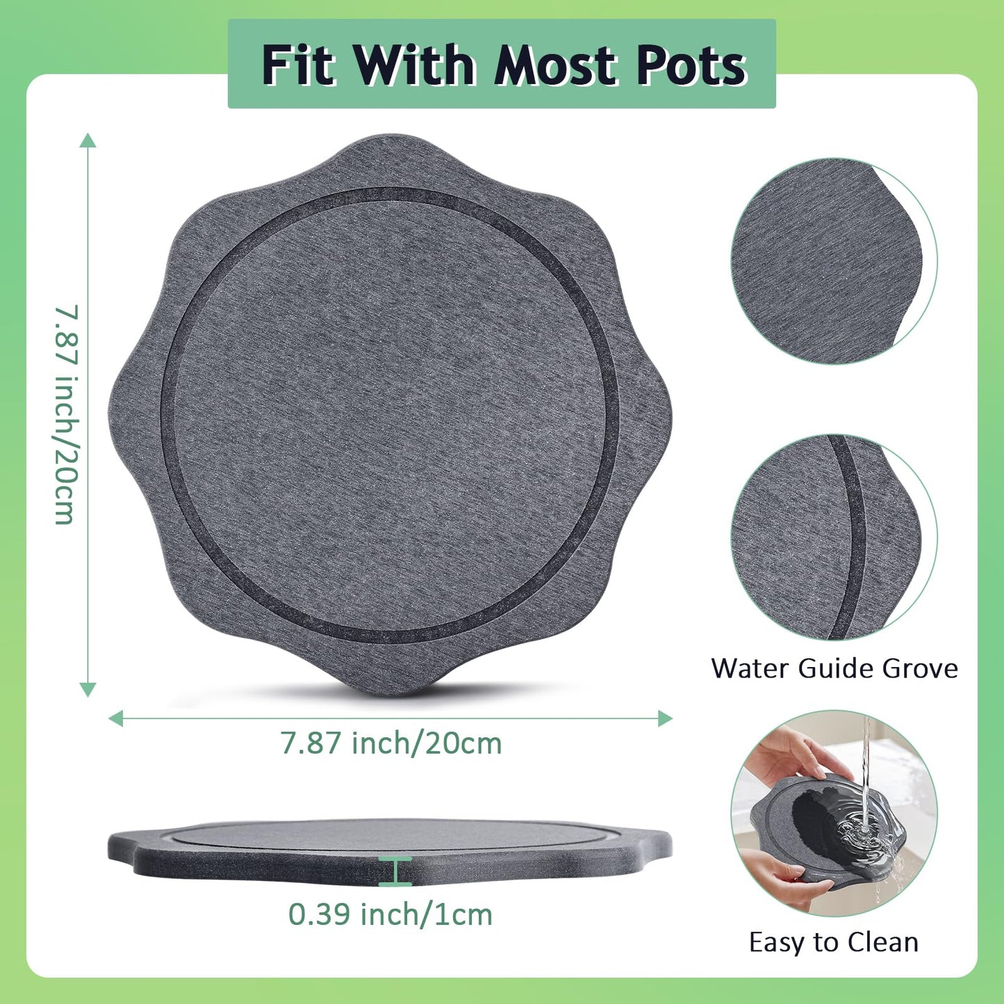 BAISHUN Plant Saucer for Indoors, 4PCS Flower Pot Saucers Plant Trays for Pots Instant Dry Diatomite Water-Catching Trays for Indoor Plants Drip Trays Keeping Counter and Floors Dry and Clean