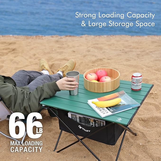 VILLEY Portable Camping Side Table, Ultralight Aluminum Folding Beach Table