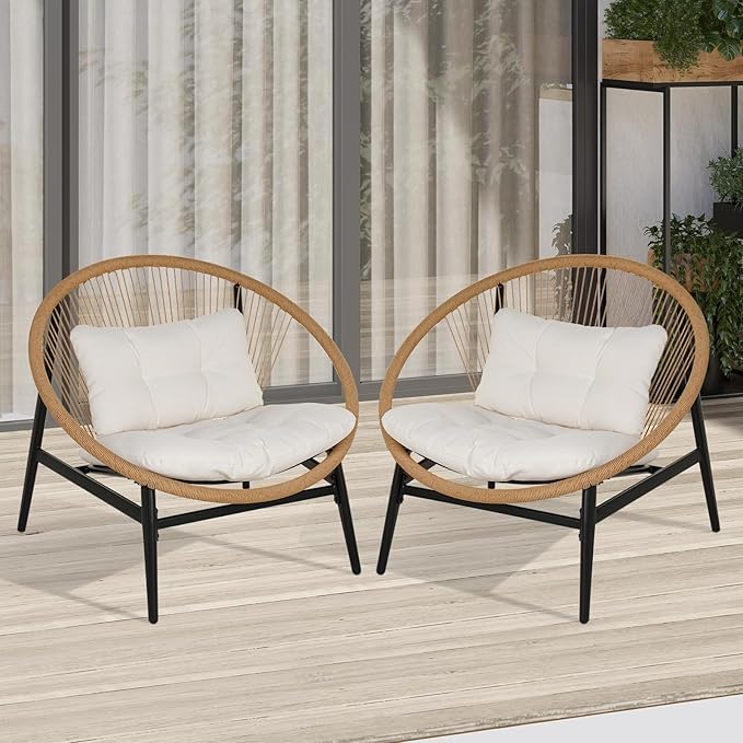Grand patio Oversized Outdoor Chairs Set of 2, Wicker Patio Chairs