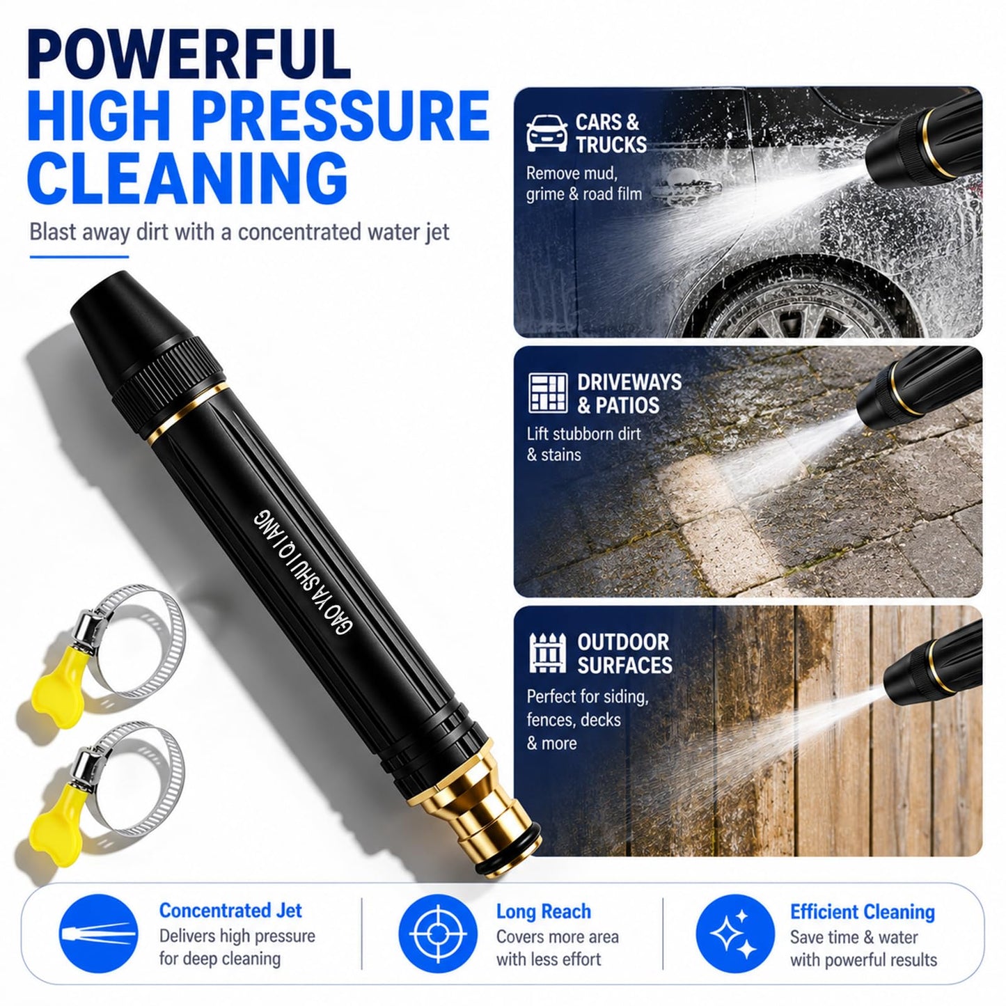 2026 New Jet Nozzle Power Washer for Garden Hose,Garden Hose Nozzle High Pressure Powerful Cleaning Spray Evenly,High Pressure Hose Nozzle for Car Washing