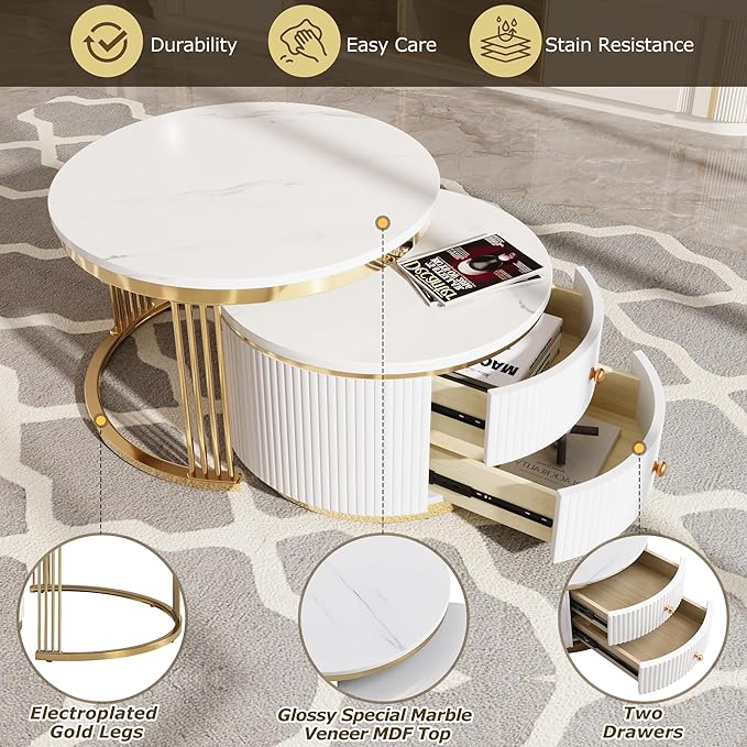 Merax Modern 2-Piece Round Nesting Coffee Table Set