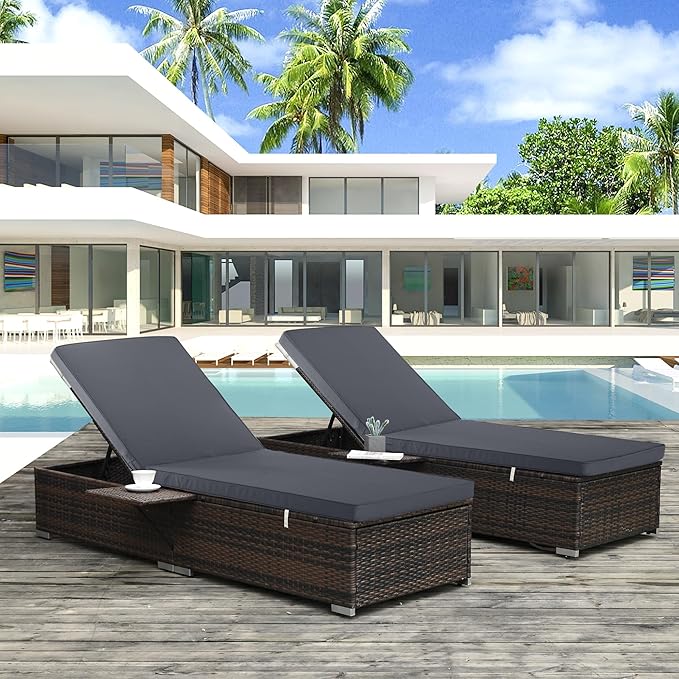 Chaise Lounge Cushion Outdoor, Waterproof and Stain-Resistant Lounge Deck