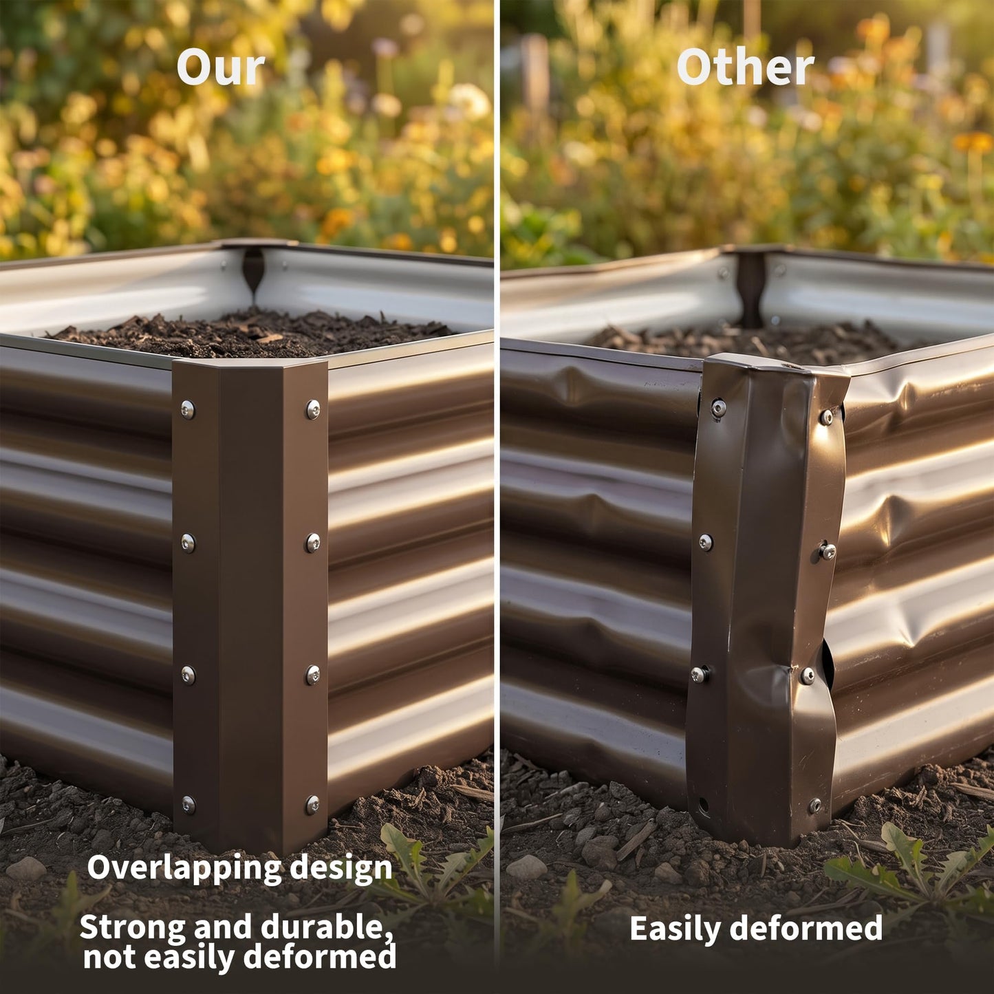 ActiveTrail 2 Pack Galvanized Raised Garden Bed Kit, Large Rectangular Metal Oval Raised Garden Beds, Outdoor Deep Root Box Planter for Gardening, Vegetables, Flowers, Herbs (4x2x1FT, Brown)