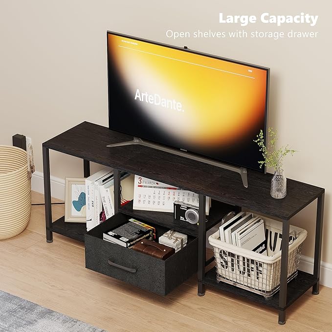 JARHETUN TV Stand with LED Lights, Entertainment Center with Open Shelves and
