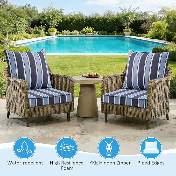 Outdoor Deep Seat & Back Cushion Set, 24 x 24 Inch Water Repellent and Fade