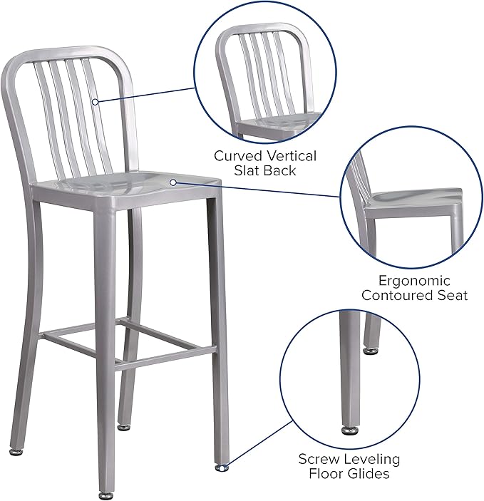 Flash Furniture Commercial Grade 30" High Silver Metal Indoor-Outdoor Barstool