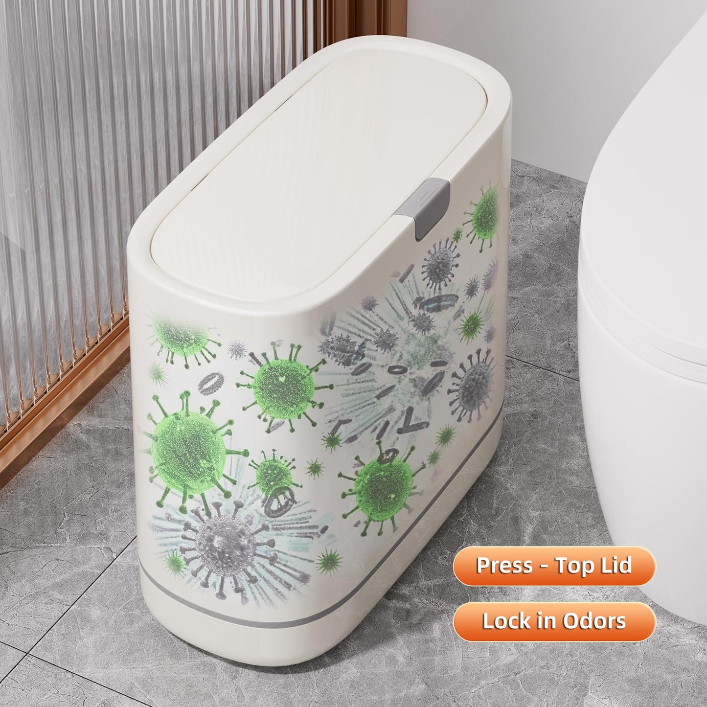 LavStow Bathroom Trash Can with Lid, 2.6 Gallon Slim Garbage Can with Inner Bucket, Press Top Bin, Plastic Narrow Wastebasket for Kitchen, Home, Office, Bedroom, Living Room